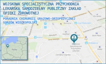 PORADNIA CHIRURGII URAZOWO-ORTOPEDYCZNEJ - WOJSKOWA SPECJALISTYCZNA PRZYCHODNIA LEKARSKA SAMODZIELNY PUBLICZNY ZAKŁAD OPIEKI ZDROWOTNEJ - UL. HENRYKA SIENKIEWICZA 10-11,  GORZÓW WIELKOPOLSKI