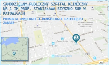 PORADNIA ONKOLOGII I HEMATOLOGII DZIECIĘCEJ - SAMODZIELNY PUBLICZNY SZPITAL KLINICZNY NR 1 IM PROF. STANISŁAWA SZYSZKO SUM W KATOWICACH - UL. 3 MAJA 13-15,  ZABRZE